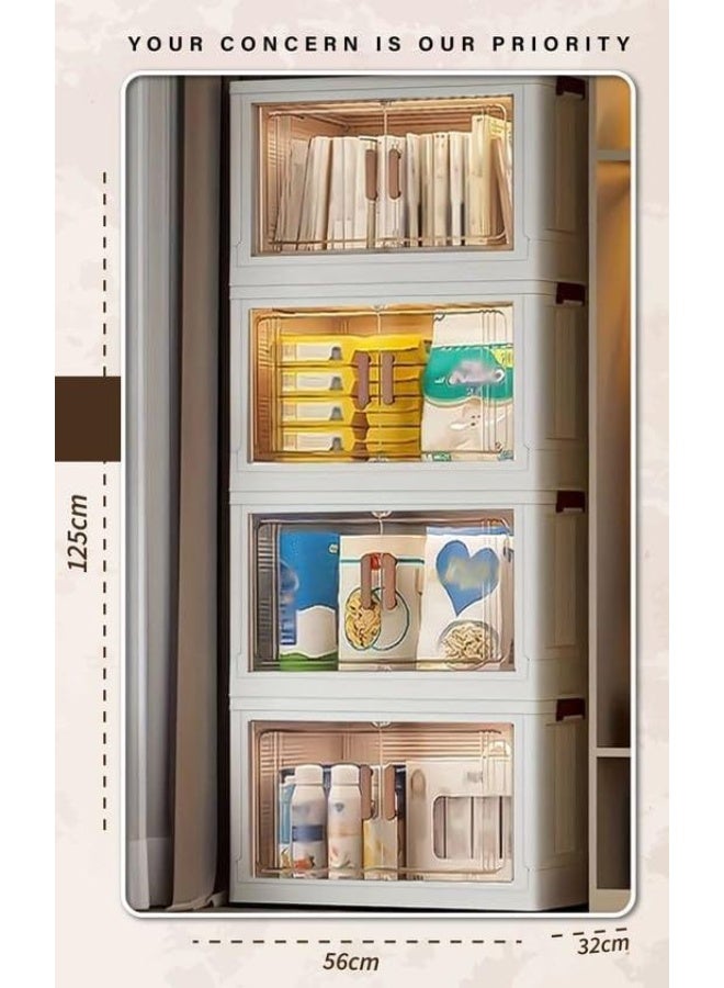 NAMA 4-Tier Plastic Clear-Door Storage Cabinet, White and Beige Display Drawers, Organizer Unit with Transparent Doors, Home Office Storage Solution - Image 3